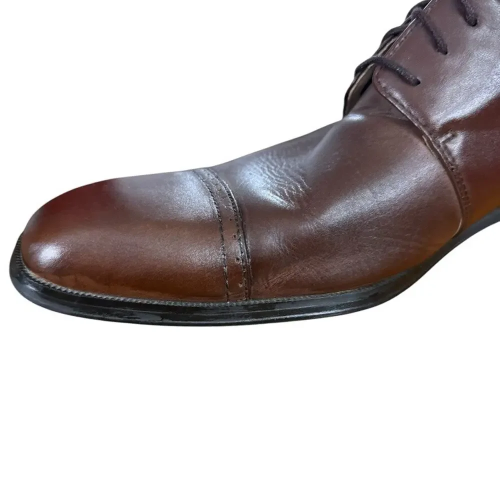 Joseph Abboud Mens Brown Oxford Leather Dress Shoes Cap Toe Lace Up Career 12 D
